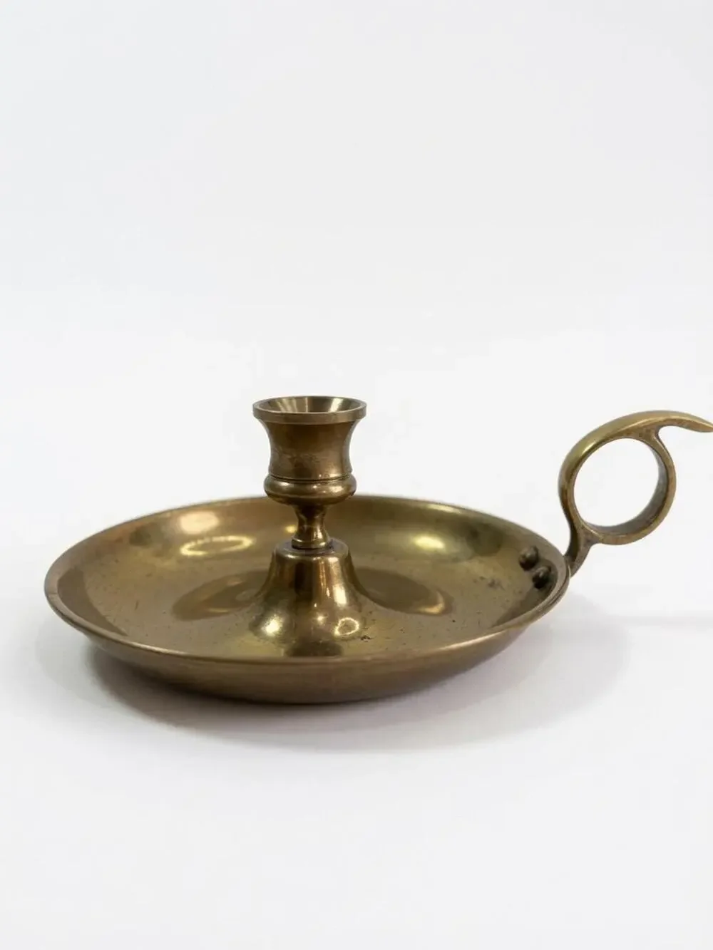 Vintage Brass Chamberstick Candle Holder with Finger Ring Handle Drip Tray